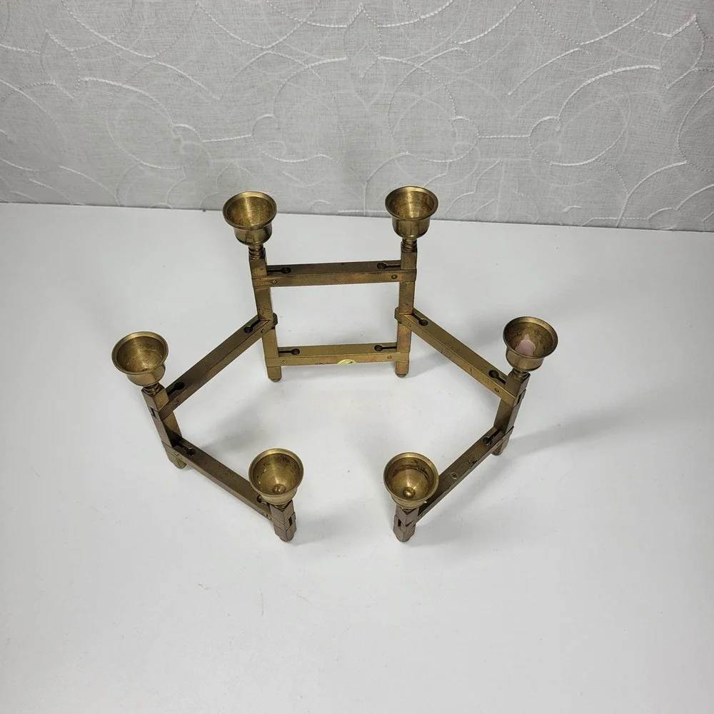 VTG Folding Brass Tapered Candle Holder Candelabra 6 Adjustable MCM Taiwan